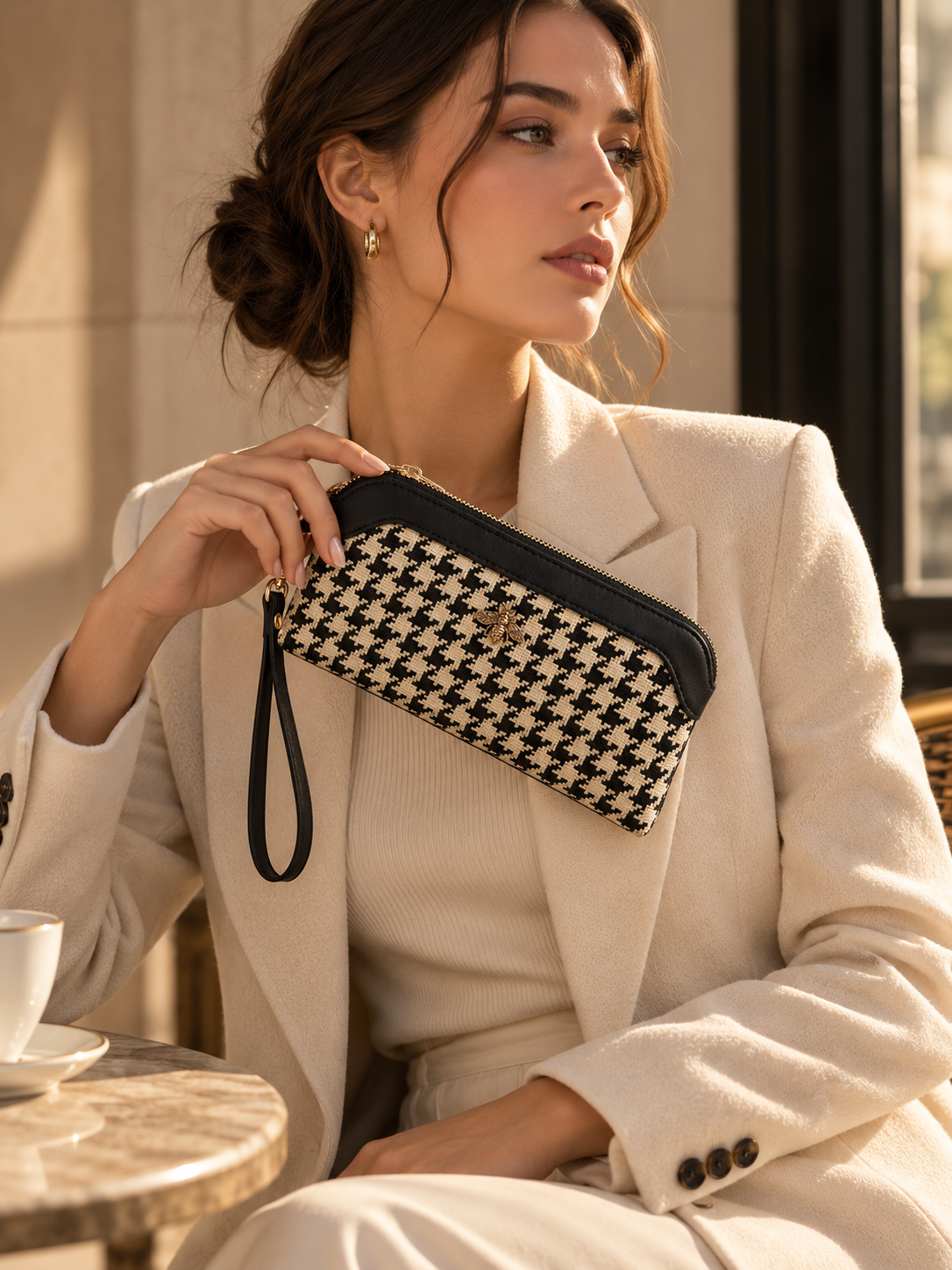 Aveline Houndstooth Wristlet Handbag