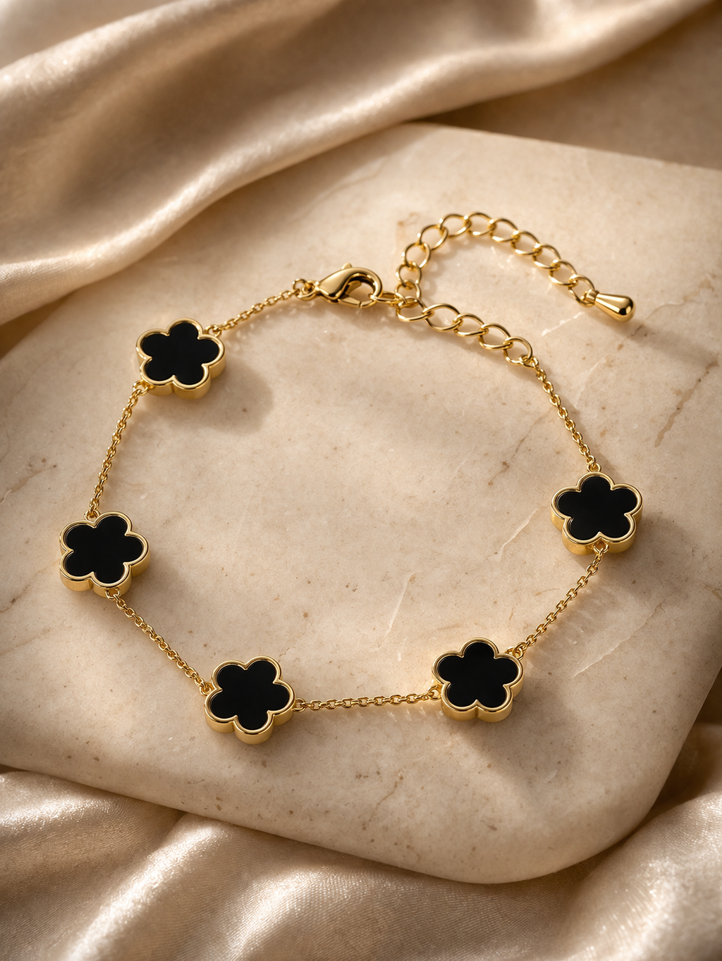 Clover Bracelet | Black & Gold Five Leaf Charm for Women UK