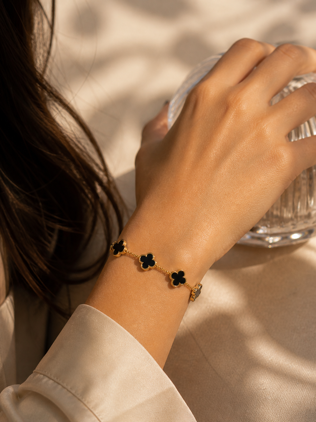 Clover Bracelet | Black & Gold Five Leaf Charm for Women UK