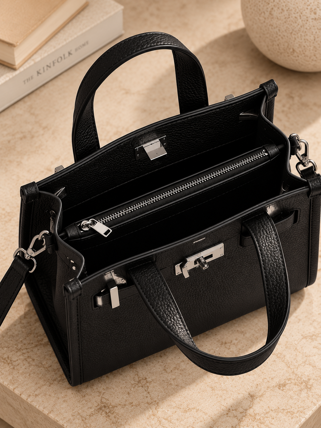 Elara Leather Top Handle Handbag