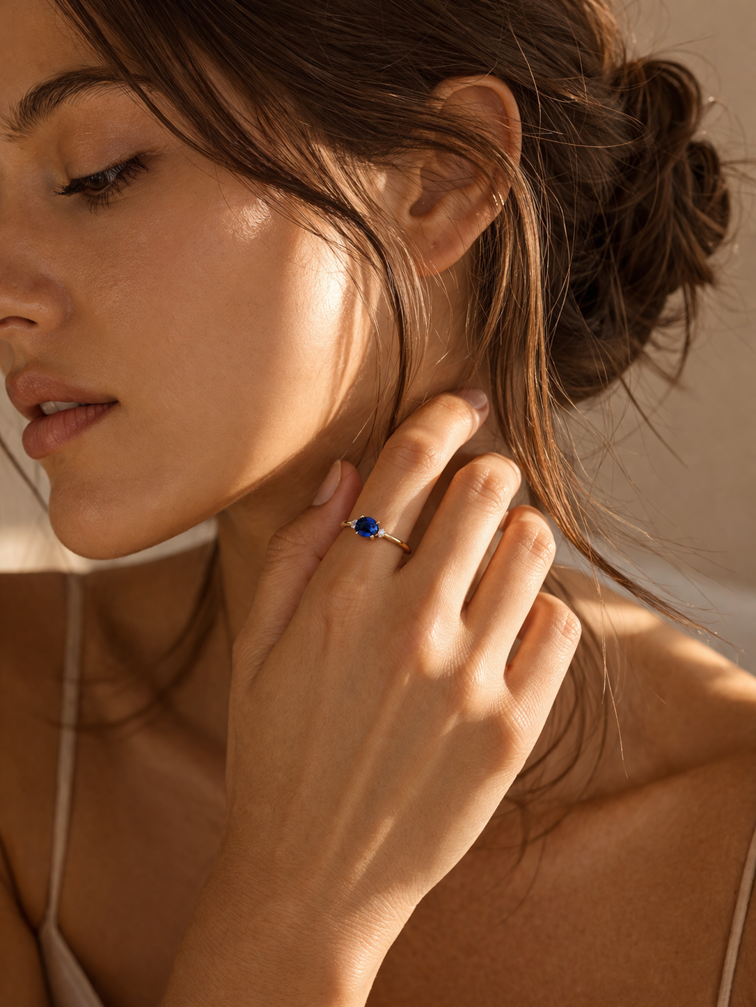 Sapphire Ring for Women | Minimalist Gold Drop Ring UK