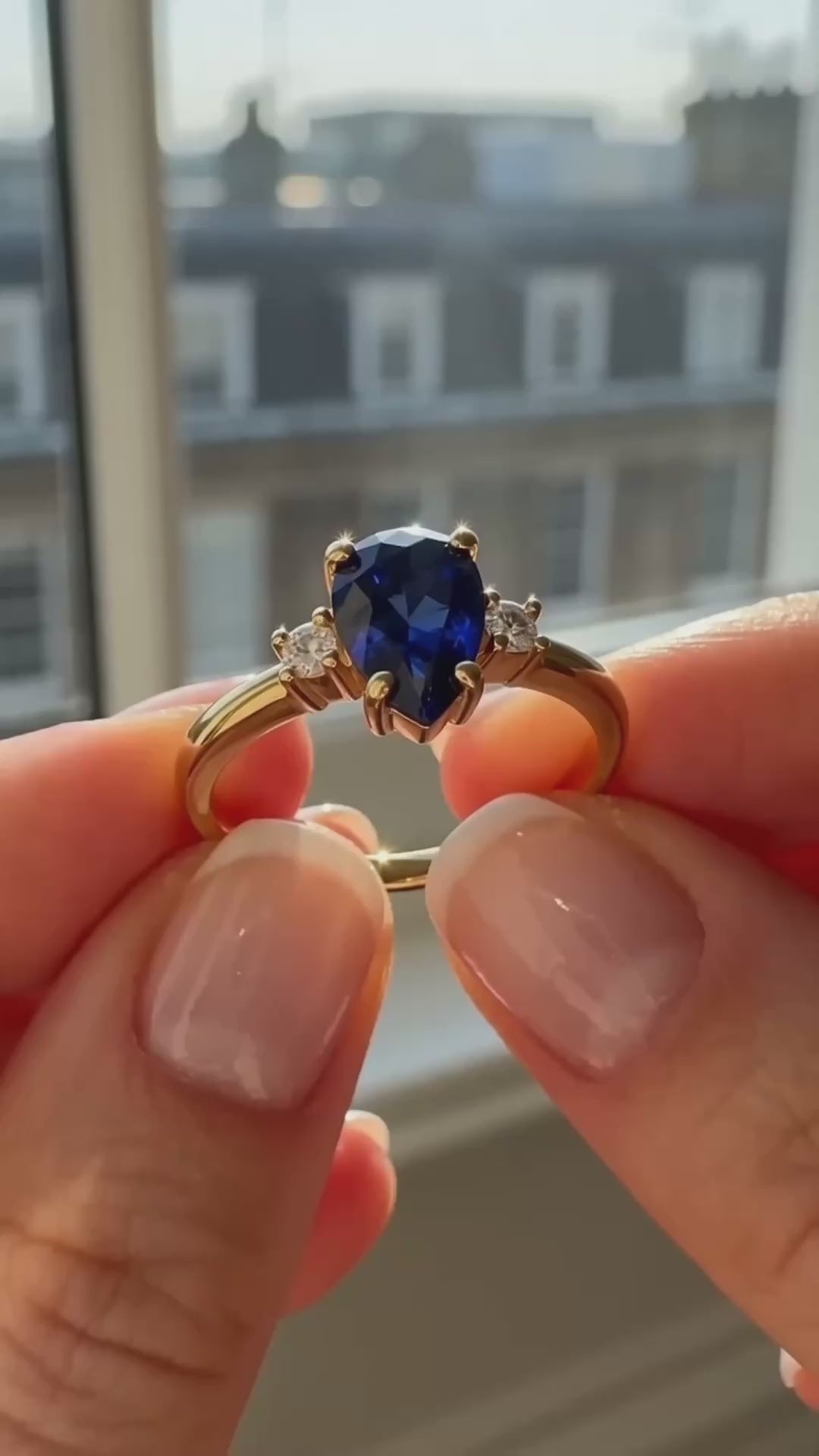 Sapphire Ring for Women | Minimalist Gold Drop Ring UK