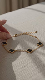Clover Bracelet | Black & Gold Four Leaf Charm for Women UK