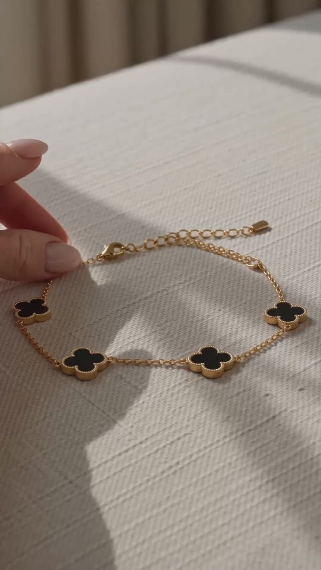 Clover Bracelet | Black & Gold Four Leaf Charm for Women UK